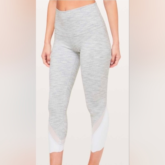 lululemon athletica Pants - Lululemo Heather Gray Active Leggings with White Panels